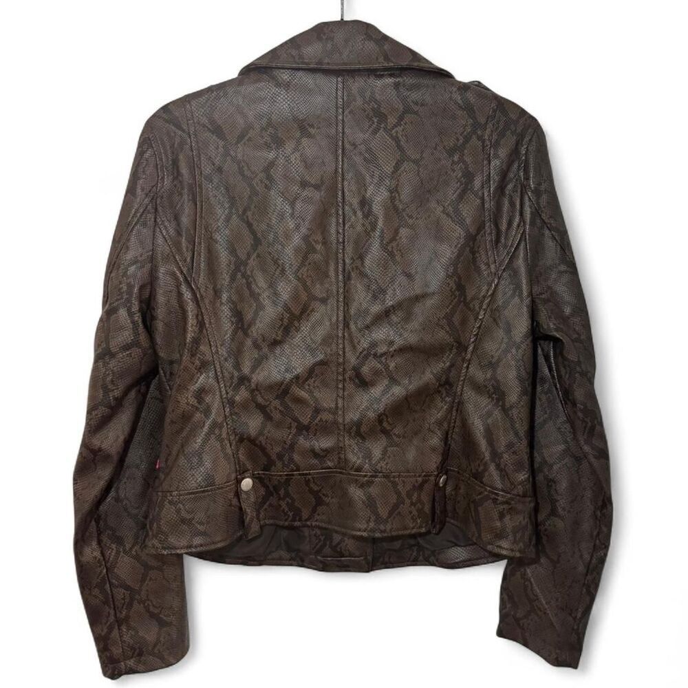 Levi’s Faux Leather Snake Print Moto Jacket Women’s L Brown Cropped Biker Zip - Picture 4 of 7